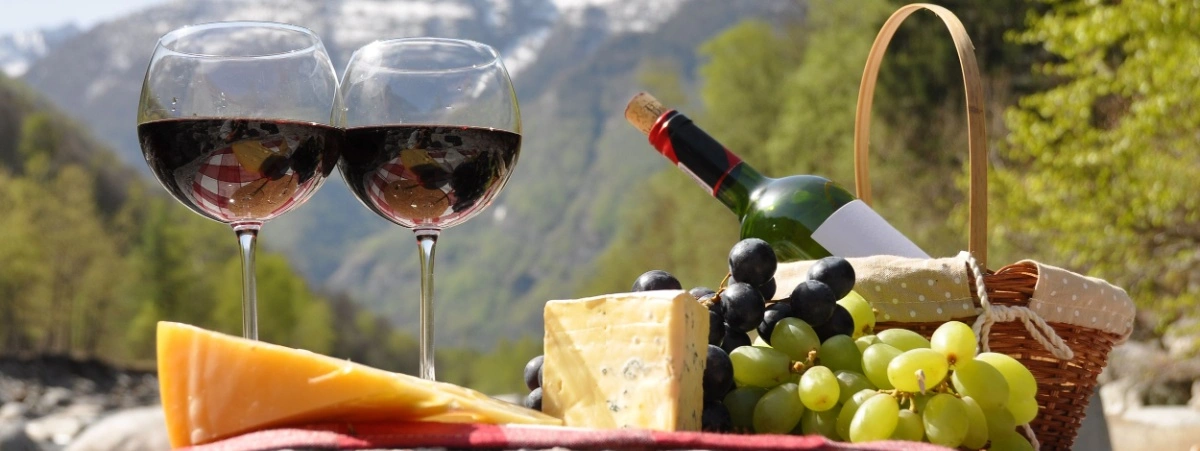 Degustazione di vini e cibo locale in montagna